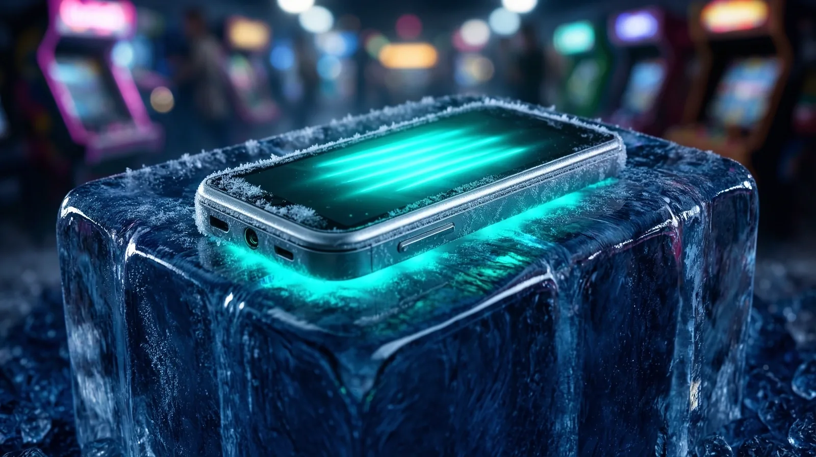 Premium mobile arcade hardware in glacial command aesthetic